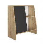 Meuble de rangement pour enfants avec tableau noir.